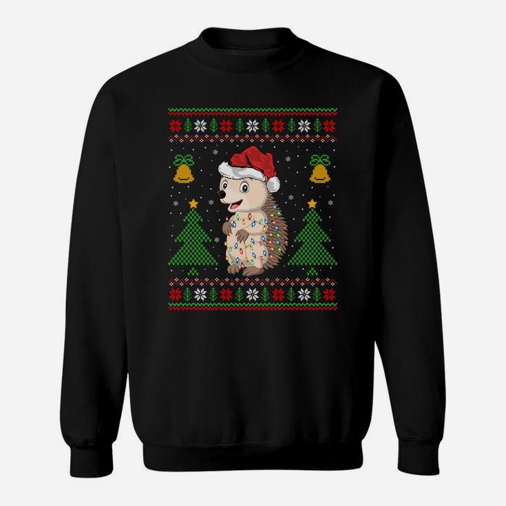 Funny Hedgehogs Xmas Gift Santa Hat Ugly Hedgehog Christmas Sweatshirt Sweatshirt