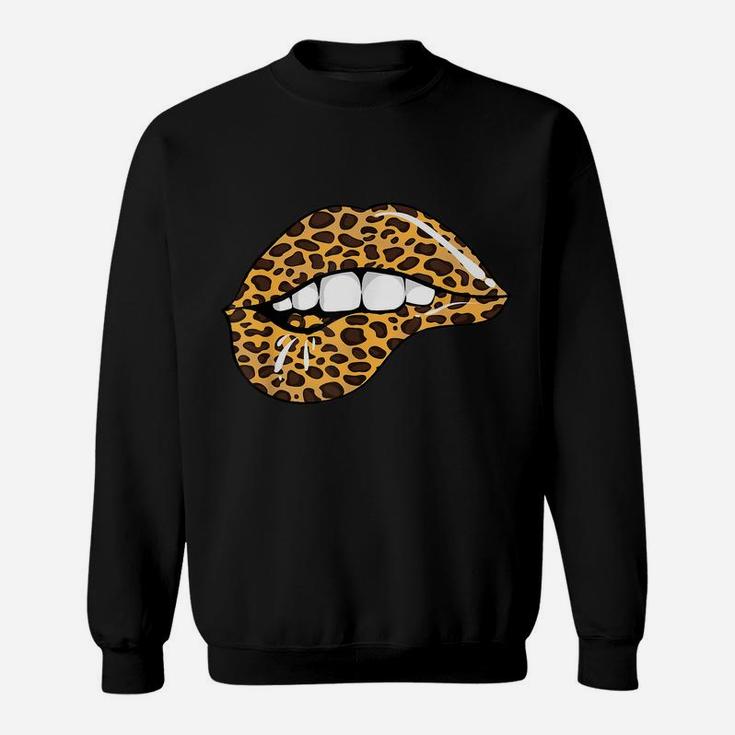 Funny Leopard Lips | Cool Women Mouth Cheetah Lipstick Gift Sweatshirt