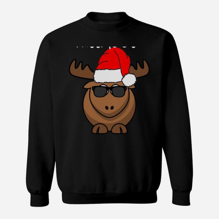 Funny Merry Kissmoose Xmas Antlers Santa Hat Decor Women Men Sweatshirt Sweatshirt