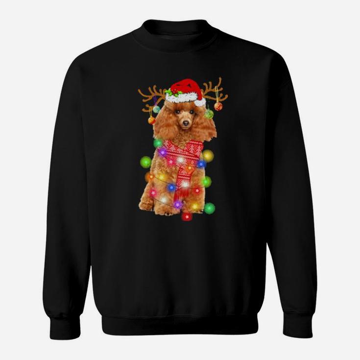 Funny Poodle Santa Hat Xmas Lights Dog Sweatshirt