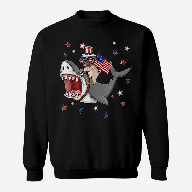 Funny Pug Shark 4Th Of July Dog Mom Dad Puppy Lover Sweatshirt