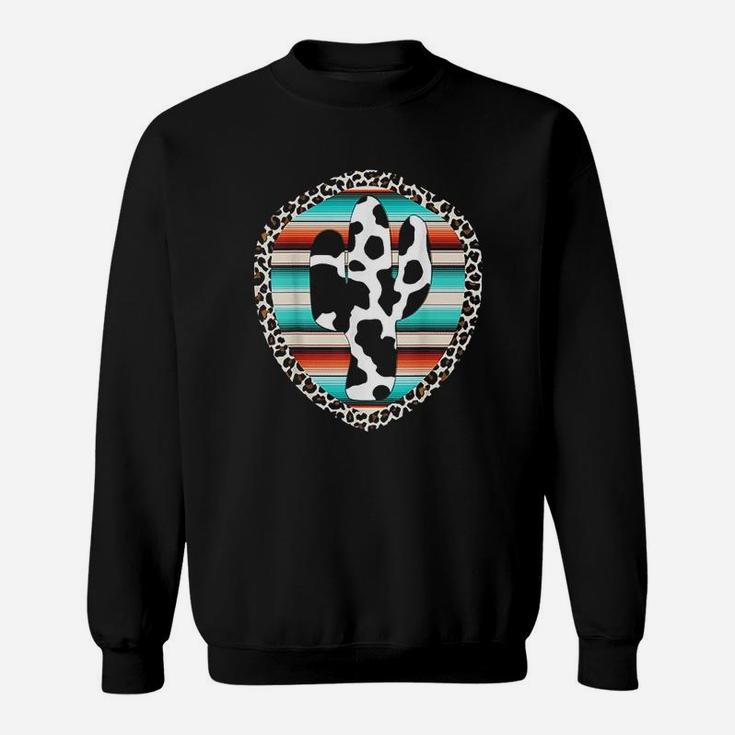Funny Serape Cow Print Cactus Leopard Print Turquoise Sweatshirt