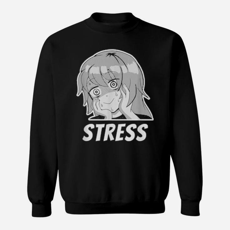 Funny Stress And Anxious Expression Face Girl Manga Meme Sweatshirt