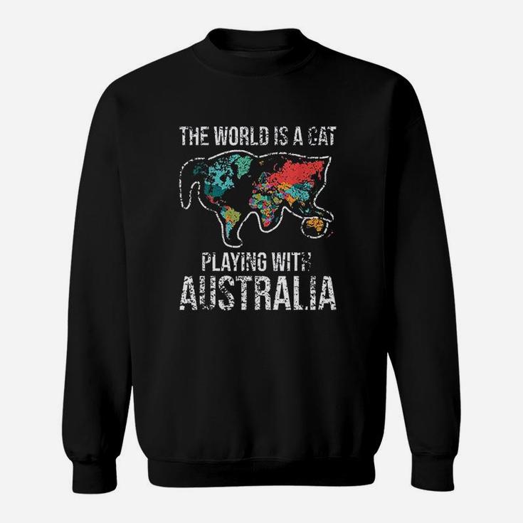 Funny The World Is A Cat Playing With Australia Sweatshirt