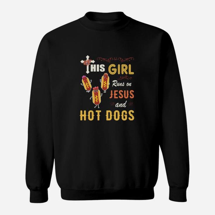 Funny Watercolor Girl Run On Jesus And Hot Dogs Sweatshirt