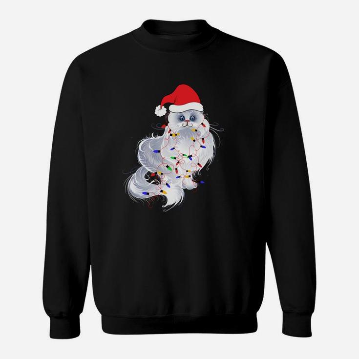 Funny Xmas Persian Cat Christmas Lights Santa Claus Hat Gift Sweatshirt Sweatshirt
