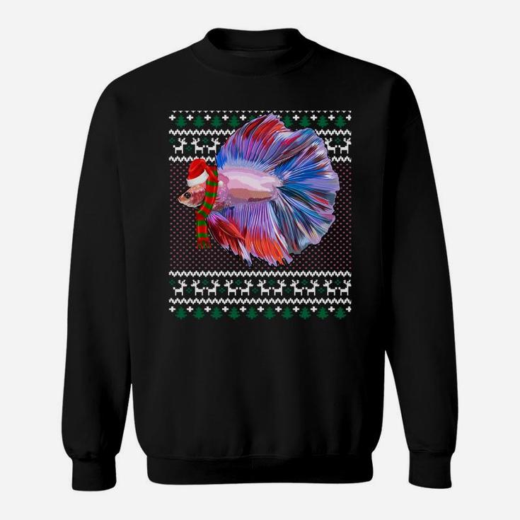 Funny Xmas Santa Hat Betta Fish Ugly Christmas Sweatshirt Sweatshirt