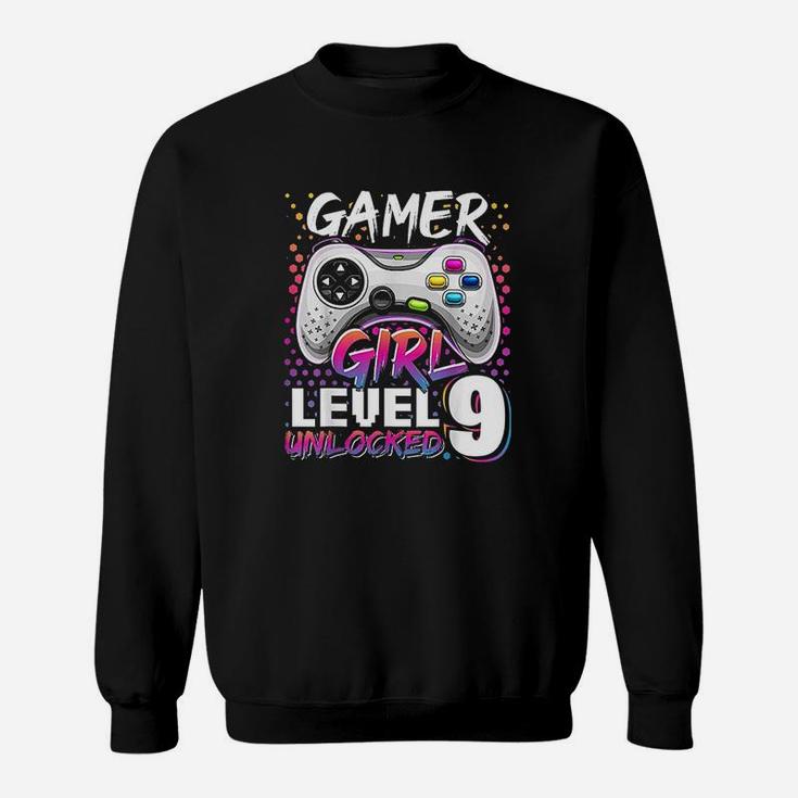 Gamer Girl Level 9 Unlocked Video Game 9Th Birthday Gift Sweatshirt