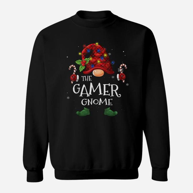 Gamer Gnome Buffalo Plaid Christmas Tree Light Sweatshirt