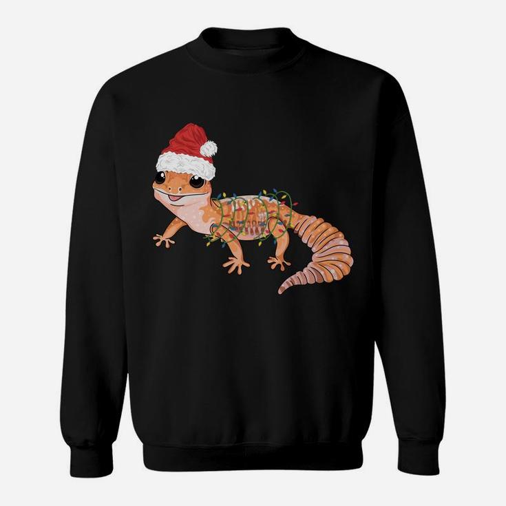 Gecko In Christmas Lights And Santa Hat Funny Gecko Graphic Sweatshirt