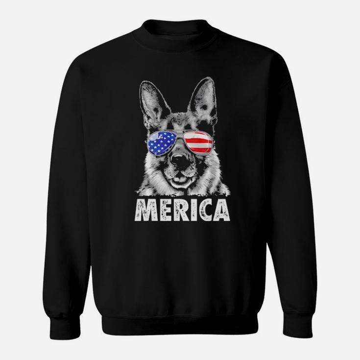 German Shepherd 4Th Of July Merica Usa Flag Sweatshirt