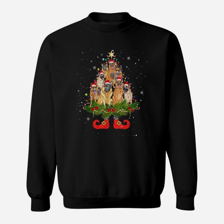 German Shepherd Christmas Tree Lights Funny Santa Hat Dog Sweatshirt