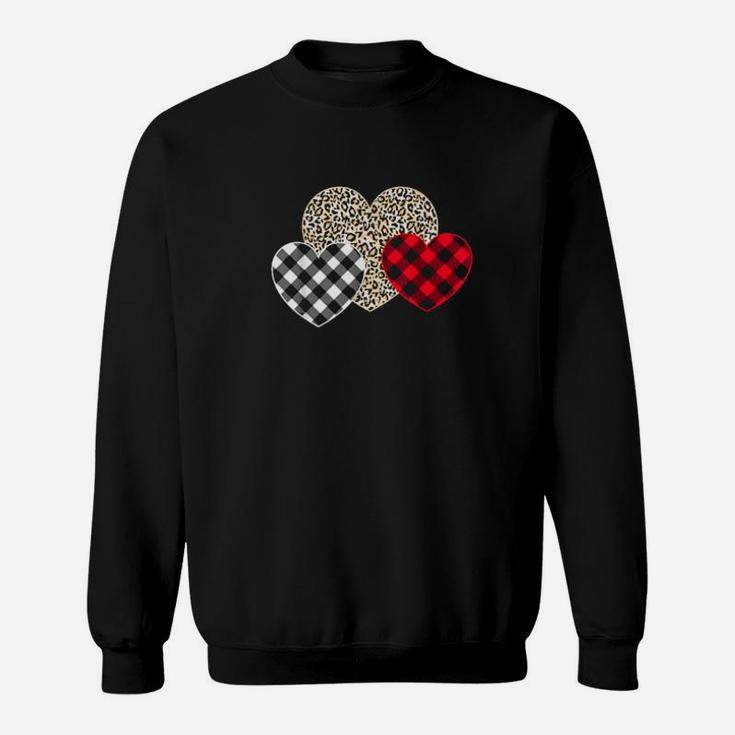 Girls Valentines Day Hearts Love Leopard Plaid Sweatshirt