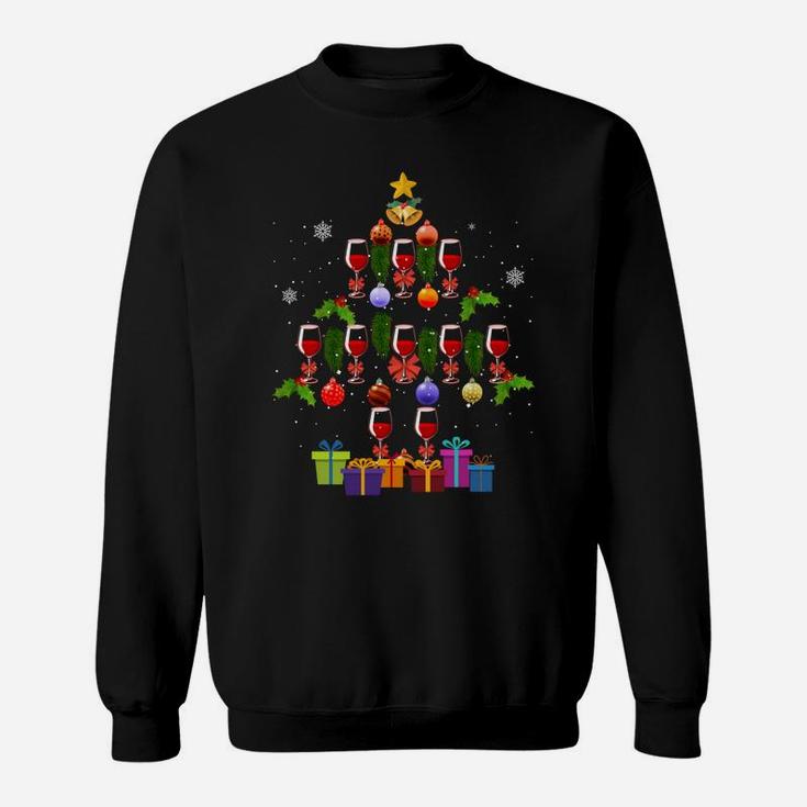 Glasses Of Wine Christmas Tree Xmas Gift For Wine Lover Sweatshirt Sweatshirt