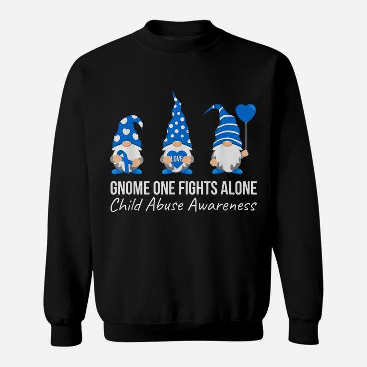 Gnome One Fights Alone Child Abuse Awareness Blue Ribbon Sweatshirt