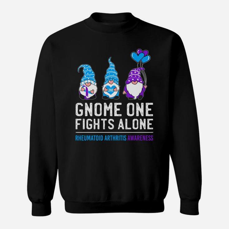 Gnome One Fights Alone Rheumatoid Arthritis Awareness Ribbon Sweatshirt