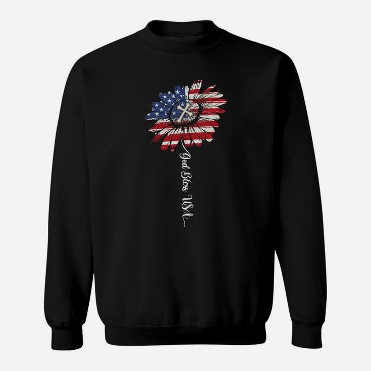Gode Daisy American Flag God Bless Usa Patriotic Flower Sweatshirt