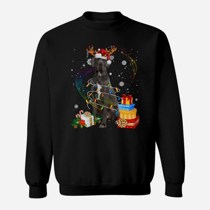 Great Dane Reindeer Christmas Lights Funny Dog Xmas Gift Sweatshirt
