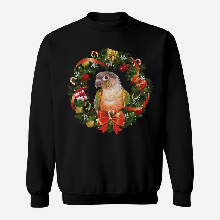 Green Cheek Conure Parrot Christmas Wreath Sweatshirt