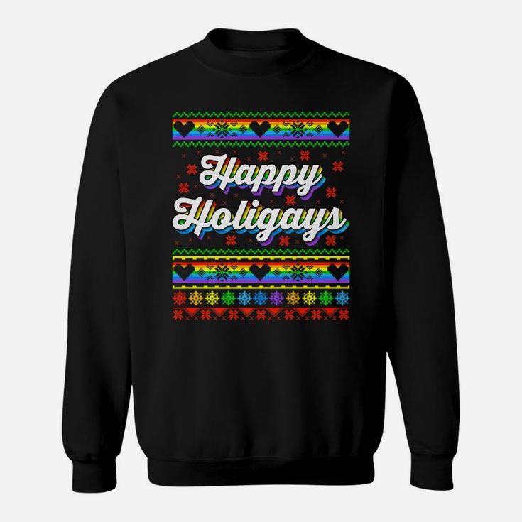 Happy Holigays Funny Lgbtq Pride Ugly Christmas Sweatshirt