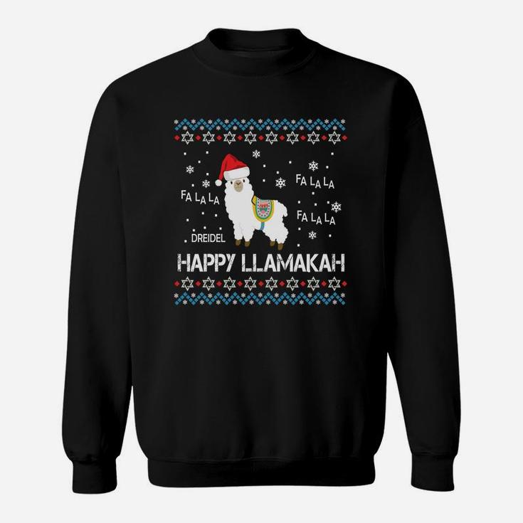 Happy Llamakah Sweatshirt Funny Ugly Hanukkah Xmas Llama Sweatshirt