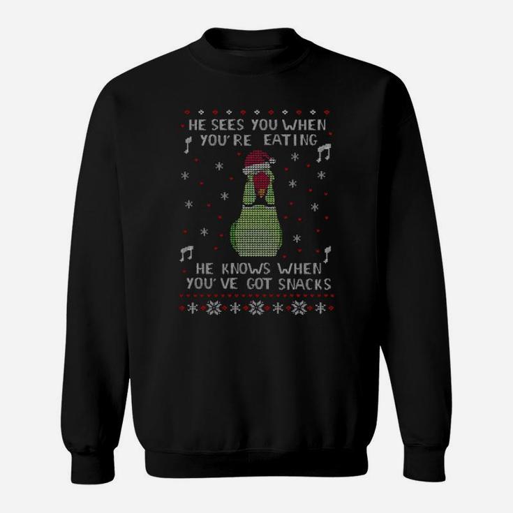 He Sees You When You're Eating He Knows When You've Got Snacks Ugly Xmas Sweatshirt