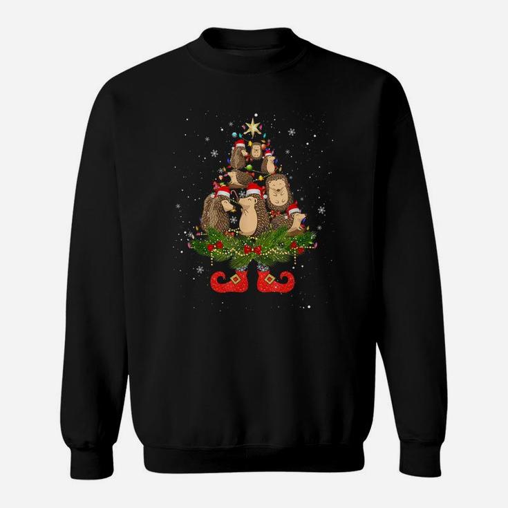 Hedgehogs Christmas Tree Lights Funny Santa Hat Lover Sweatshirt