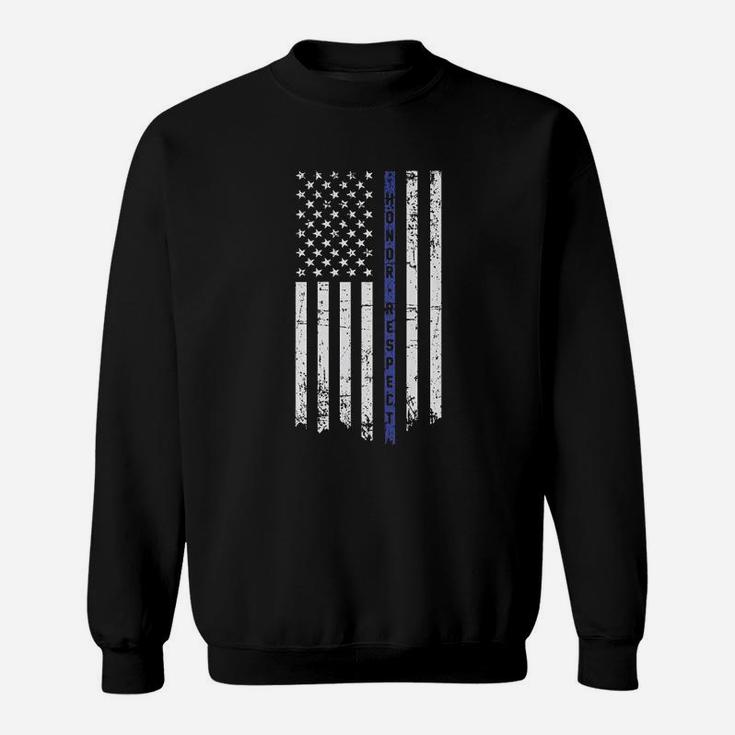 Honor N Respect Thin Blue Line Flag Raw Edge Raglan Sweatshirt