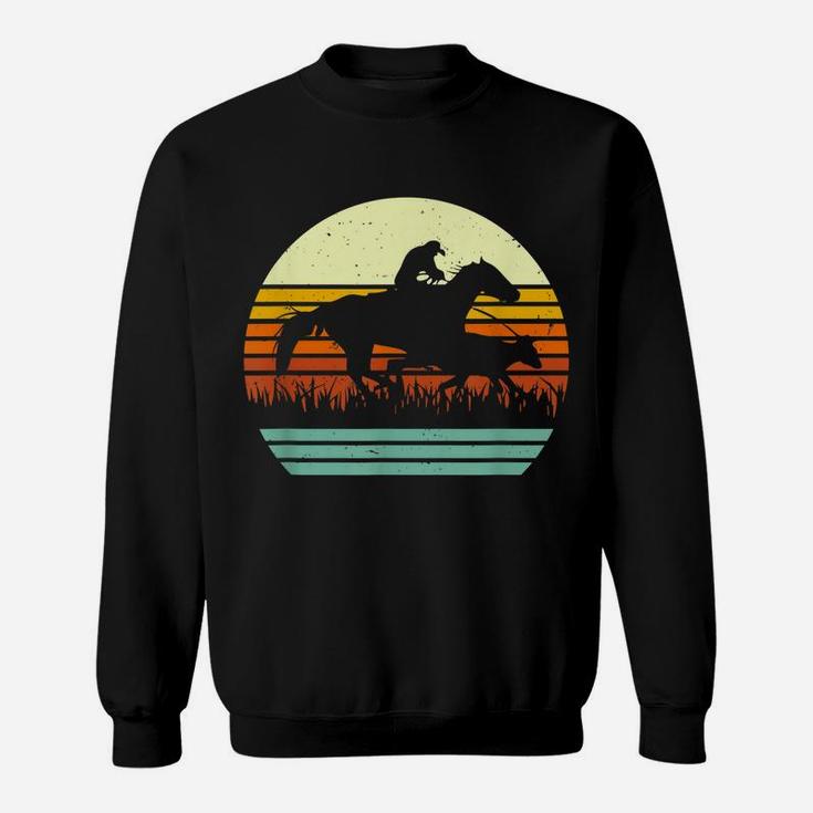 Horse And Cowboy Calf Roping Retro Sun Style Sweatshirt