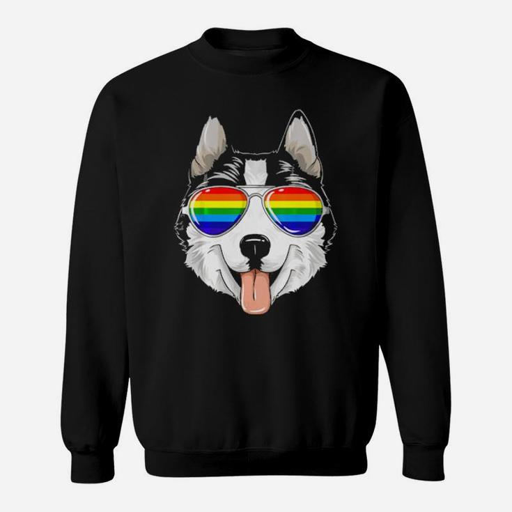 Husky Gay Pride Flag Lgbt Rainbow Sunglasses Husky Sweatshirt