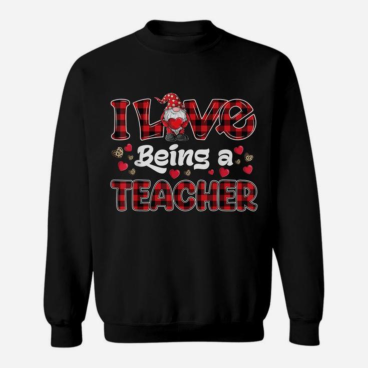 I Love Being Teacher Red Plaid Hearts Gnome Valentine's Day Sweatshirt