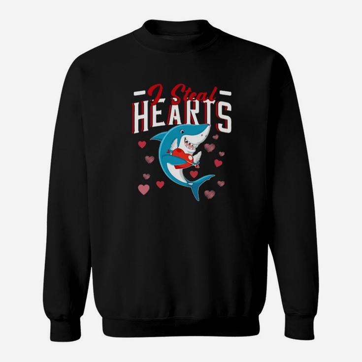 I Steal Hearts Shirt Valentines Day Boys Girls Gift Shark Sweatshirt