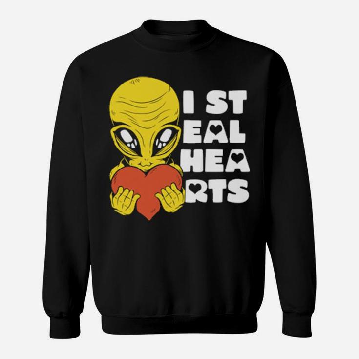 I Steal Hearts Valentine's Day Alien Ufo With A Heart Sweatshirt
