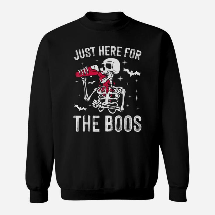 I'm Just Here For The Boos Funny Skeleton Drinking Wine Sweatshirt