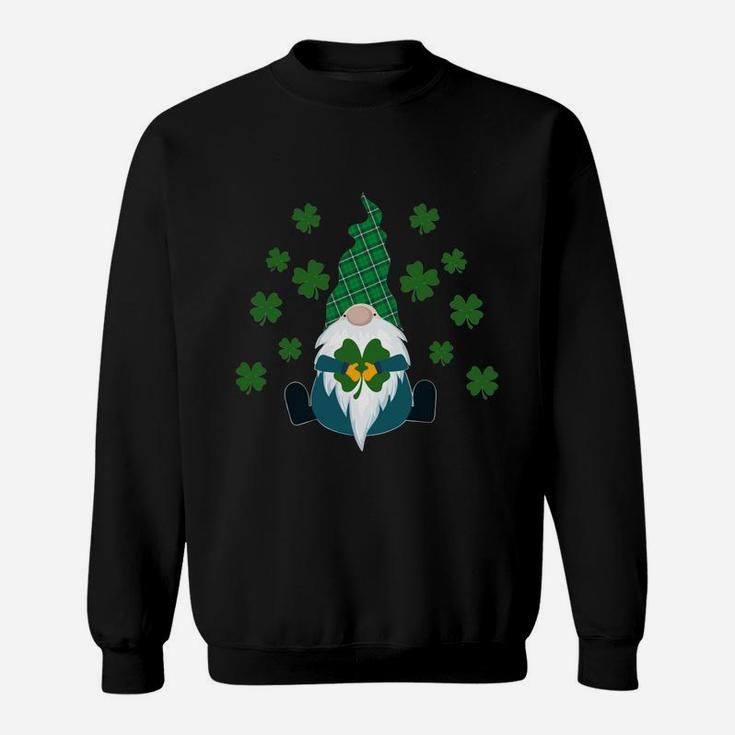 Irish Gnome Holding Shamrock Green Plaid St Patrick Day Sweatshirt