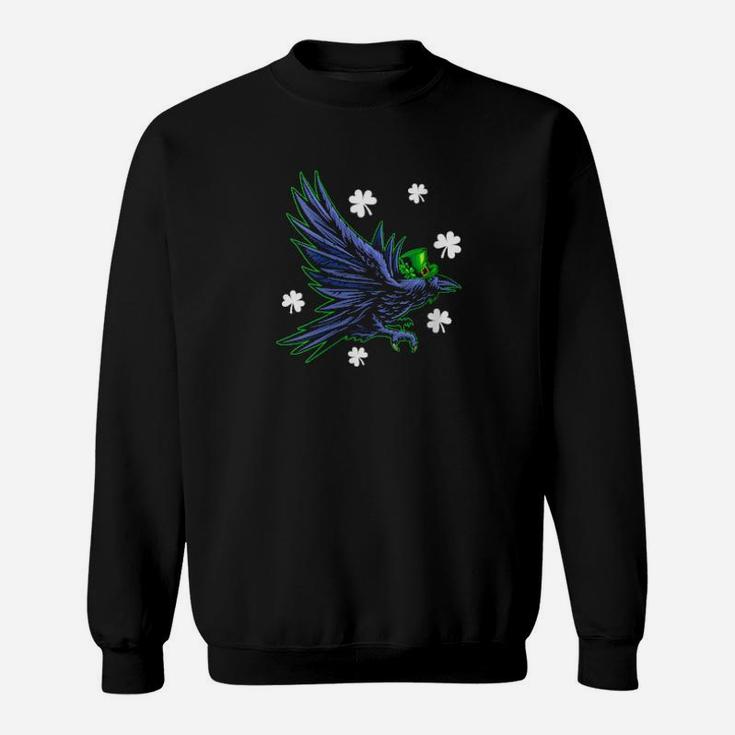 Irish Shamrock Leprechaun Raven Bird St  Patrick's Day Sweatshirt