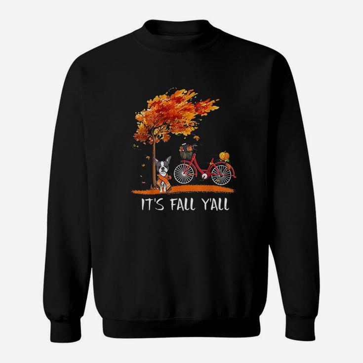 Its Fall Yall Boston Terrier Bike Pumpkin Spice Autumn Sweatshirt