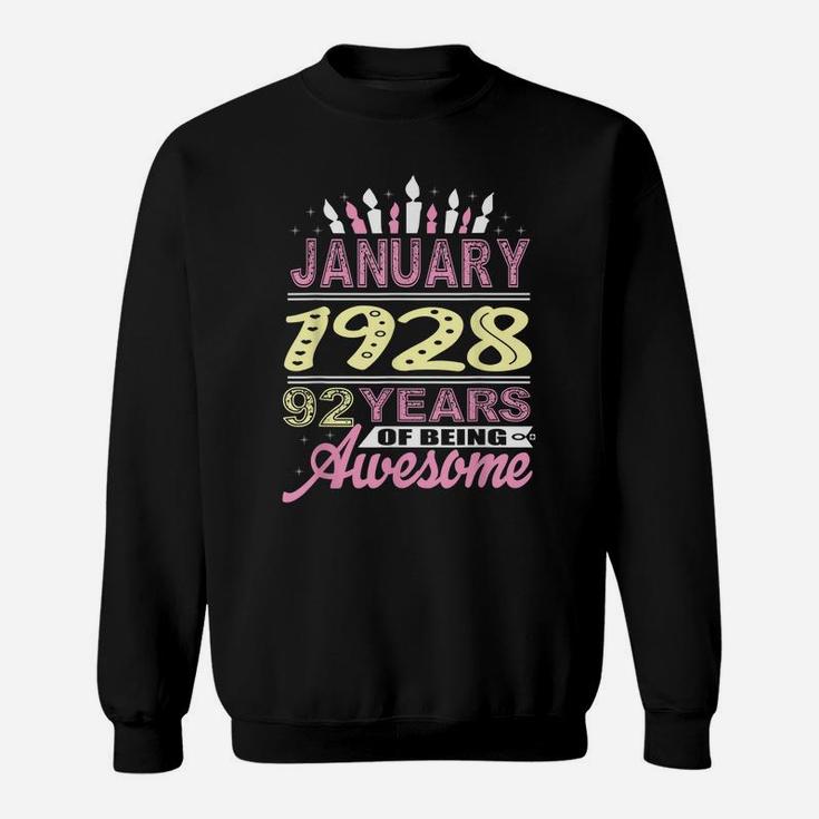 January 1928 92 Years 92Nd Birthday Candle Gifts For Women Sweatshirt