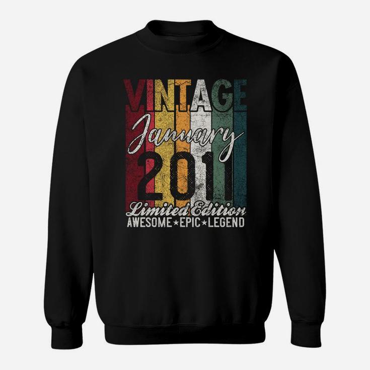 January 2011 10Th Birthday Gift 10 Years Old Vintage Retro Sweatshirt Sweatshirt