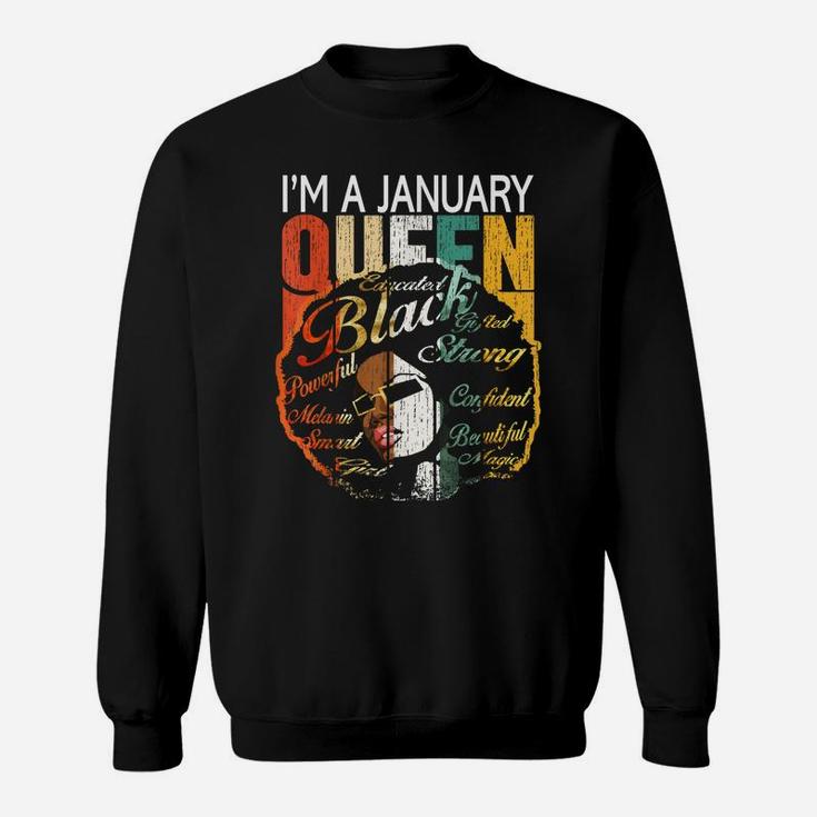 January Birthday Shirts Gift For Women - Black African Queen Sweatshirt