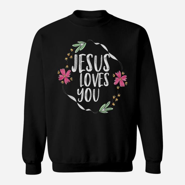 Jesus Loves You With Round Flower Frame Graphic Sweatshirt