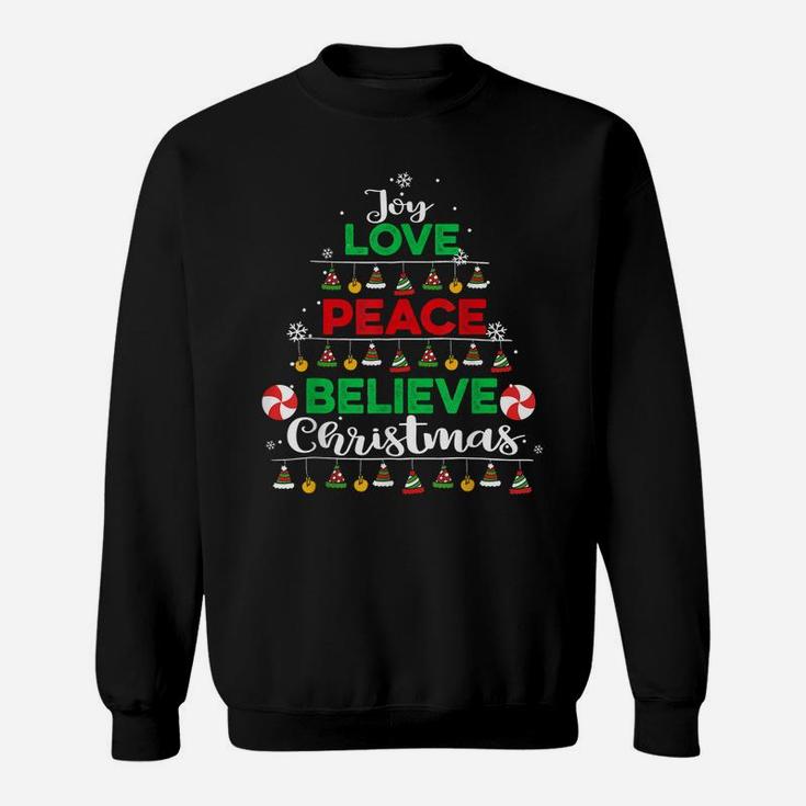 Joy Love Peace Believe Christmas Boys Kids Girls Xmas Tree Sweatshirt
