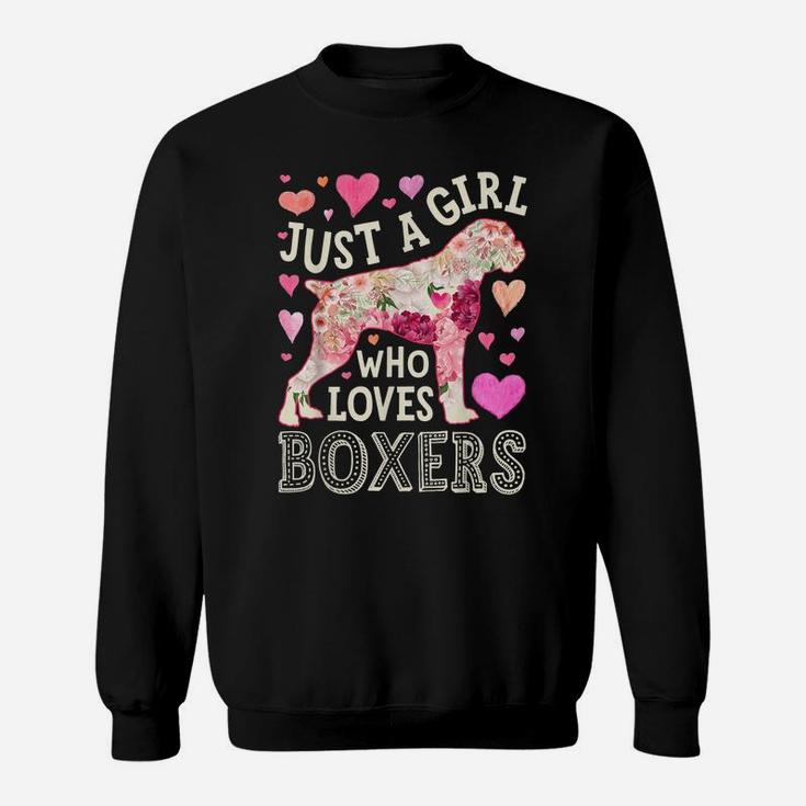 Just A Girl Who Loves Boxers Dog Silhouette Flower Floral Sweatshirt