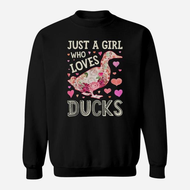 Just A Girl Who Loves Ducks Funny Duck Silhouette Flower Sweatshirt