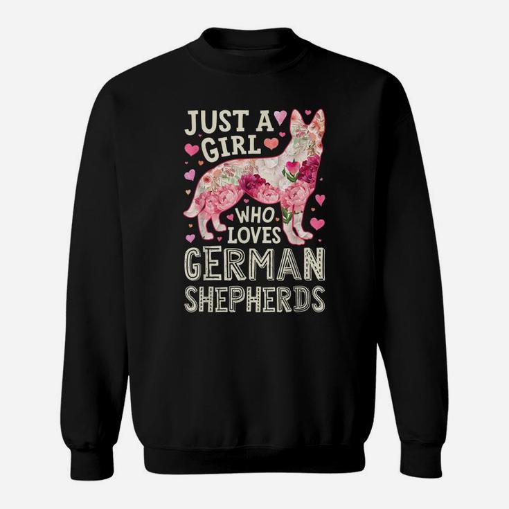 Just A Girl Who Loves German Shepherds Dog Silhouette Flower Sweatshirt