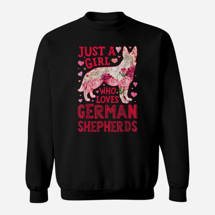 Just A Girl Who Loves German Shepherds Dog Silhouette Flower Sweatshirt