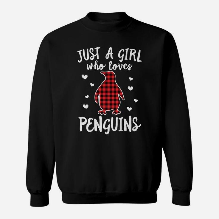 Just A Girl Who Loves Penguins Buffalo Plaid Christmas Gift Sweatshirt
