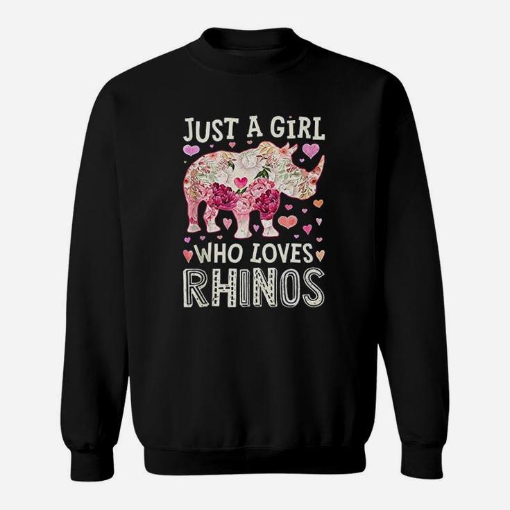 Just A Girl Who Loves Rhinos Funny Rhino Women Flower Floral Sweatshirt