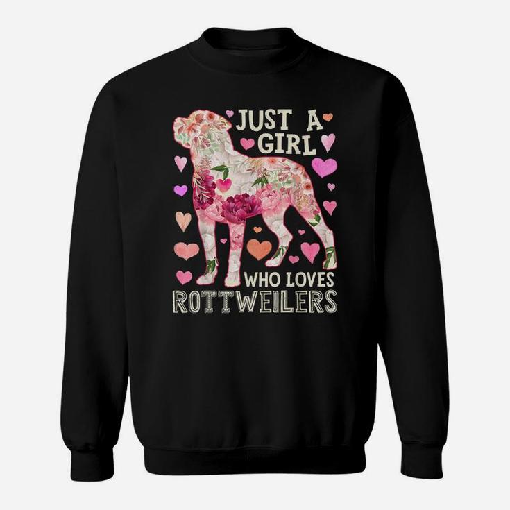 Just A Girl Who Loves Rottweilers Dog Silhouette Flower Gift Sweatshirt