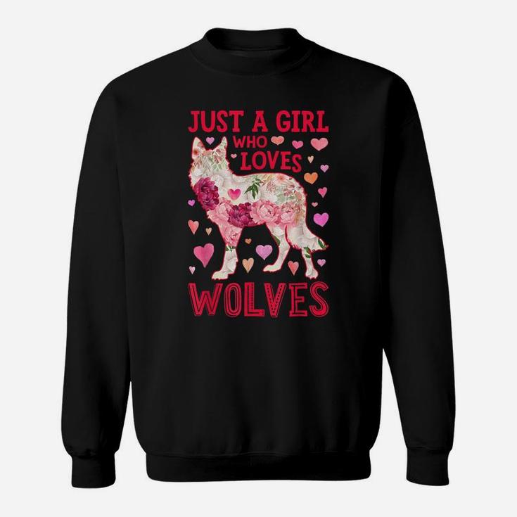 Just A Girl Who Loves Wolves Funny Wolf Silhouette Flower Sweatshirt
